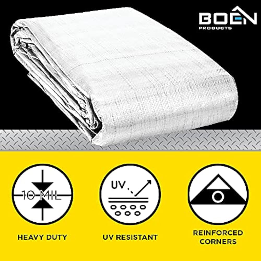 Heavy Duty Tarp Waterproof Large Cover |White, 8' x 10' 10